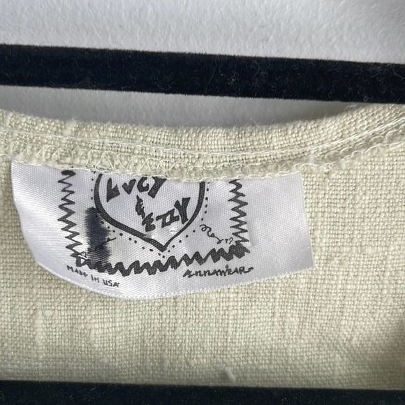 Vintage Lucy & Ezzy V neck linen boho cottagecore lagenlook paint stamped top - Picture 6 of 7